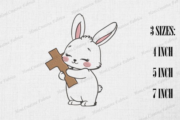 Cute Bunny Hugging Cross Embroidery Design