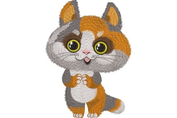 Cute Fluffy Kitten Embroidery Design
