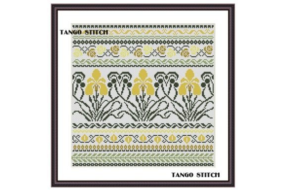 Iris Floral Ornament Cross Stitch Design
