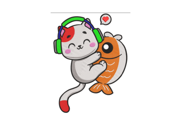 Kitten Music Lover with Fish Friend