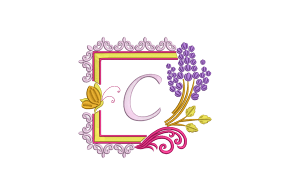 Letter C with Butterfly and Flowers