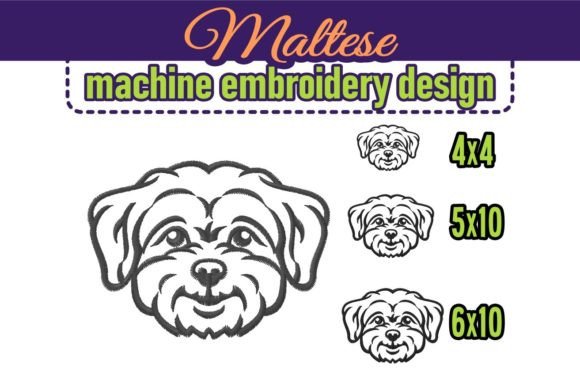 Maltese Dog Face Embroidery Design